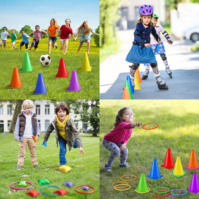 Eocolz 3 in 1 Carnival Games Set, Soft Plastic Cones Bean Bags Ring Toss Games for Kids Birthday Party Outdoor Games Supplies Combo Set - Image 4